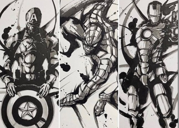 潑墨風格的超級英雄　日本武人畫畫師推出以鋼鐵人、美國隊長等七幅作品畫展 - 電腦王阿達