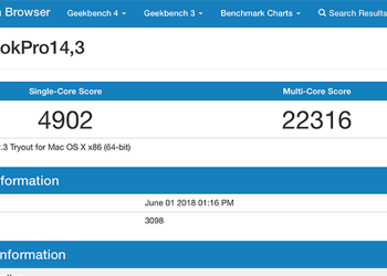 MacBook Pro 2018 疑現蹤 Geekbench 跑分