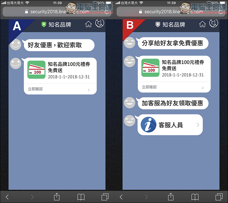 LINE 防詐神探 獲得 LINE 免費貼圖 ： HowHow、白癡公主、蔡哥 - 電腦王阿達