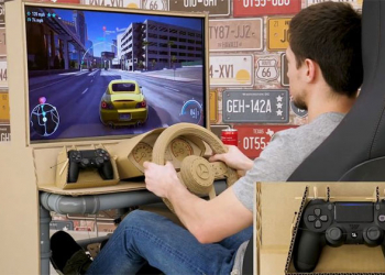國外 YouTuber 以紙板、水管 自製 PS4 賽車設備 ，DIY 力超高