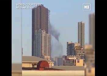 菲律賓強震 威力讓樓頂泳池瞬間變身城市大瀑布（影片）