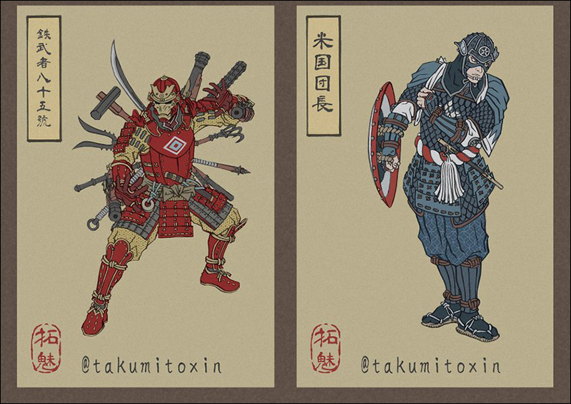 《復仇者聯盟：終局之戰》 日本浮世繪版本插畫，日式風格重新詮釋英雄角色（無雷） - 電腦王阿達