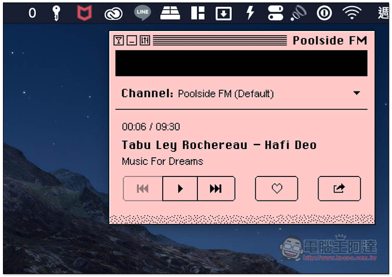Poolside FM 模仿 90 年代介面設計的免費 Mac 音樂電台（也有網頁版） - 電腦王阿達