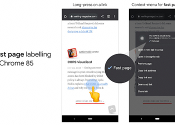 Android 版 Chrome 85 導入「Fast Page」標籤，醒目標示符合 Core Web Vitals 指標的網站