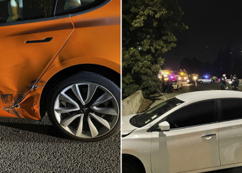 Tesla Model 3 被撞車逼停，自動駕駛神反應煞停靠邊（影片）