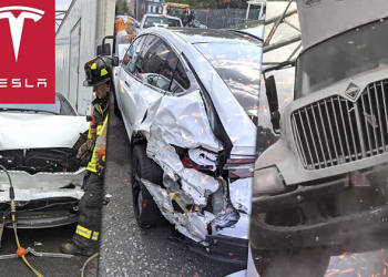 Tesla Model X 被大貨車「夾擊」，車體雖挺住但安全氣囊竟沒有啟動（傻眼）