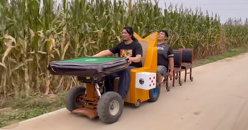手工耿 Handy Geng 自製戶外麻將車，在朋友一同到野外看風景、打麻將
