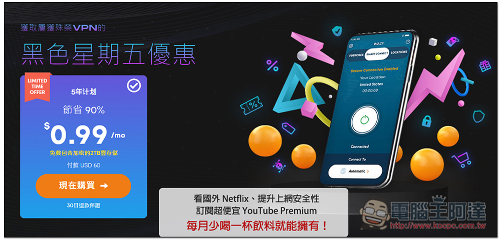 Black Friday 重磅優惠！Ivacy VPN 每月少喝一杯飲料就能擁有，提升上網安全性、釋放 Netflix 與 YouTube 隱藏影片