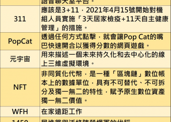 Clubhouse、311、PopCat、元宇宙、NFT、WFH、1450是什麼意思?