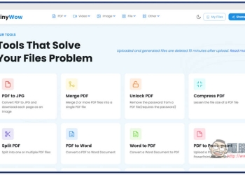 TinyWow 標榜解決你所有文件問題的免費線上工具，PDF 功能、影片與圖片轉檔、Facebook 下載等都有