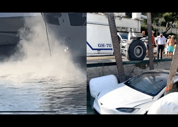 特斯拉 Model X 進入「溺水模式」，於西班牙碼頭落水釋放氣泡和煙霧