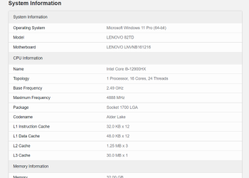 擁有 16 核心 24 執行緒的最高端筆電處理器 Intel i9-12900HX 現身跑分資料庫，比 i9-12900HK 快 14%