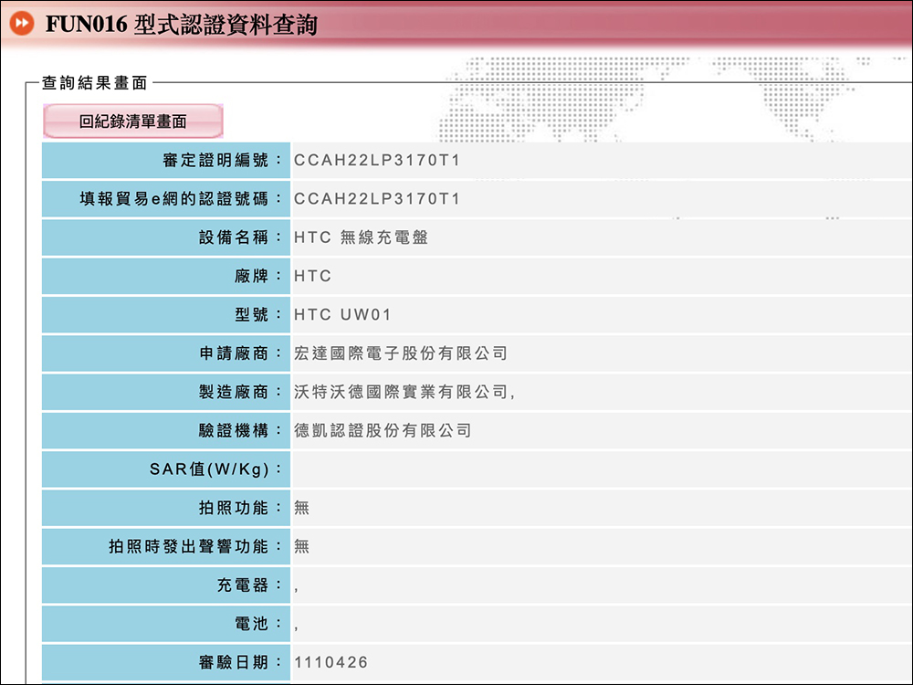 HTC 神秘新機通過認證，傳聞將於近期發表！HTC 15W 無線充電盤外觀現身 NCC 認證資料庫 - 電腦王阿達