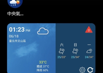 「中央氣象局W – 生活氣象」app 可透過小工具快速取得現時與預測天氣