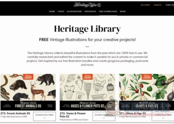 Heritage Library 提供超過 270 組復古插圖素材組合，100% 免費使用，商用個人皆可