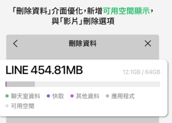 LINE 12.14.0更新 「刪除資料」介面新增可用空間顯示與「影片」刪除