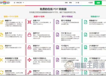 PDF2Go 線上 PDF 全能免費工具，編輯、轉檔、解鎖、優化等功能都有