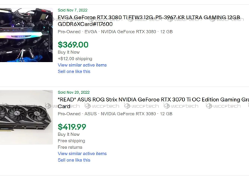 外媒發現 NVIDIA RTX 30 系列顯卡二手價格上漲 200%，黃牛低賣高？挖礦再起？