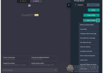 PromptStorm 於側邊欄提供各種需求的大量 Prompt 指令，讓你在 ChatGPT, Bard, Claude 中使用