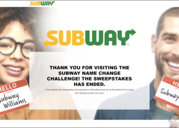 只要抽中並改將名字改為 Subway，Subway 終身免費請你吃自家的產品