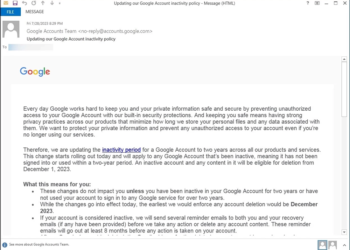 Google 再次警告帳號不活躍的話，將於 12 月開始刪除