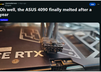 經過了一年，又有人的 NVIDIA RTX 4090 的 16Pin 電源線接口熔化了