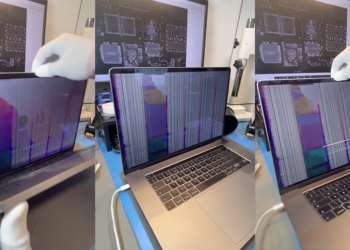 MacBook Pro 螢幕爆發紫色直線災情