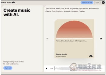 Stable Audio 線上 AI 配樂生成器，輸入你想要的風格、節拍等設置指令就能輕鬆生成
