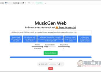 「MusicGen Web」免費線上 AI 音樂生成工具，最長可生成 30 秒