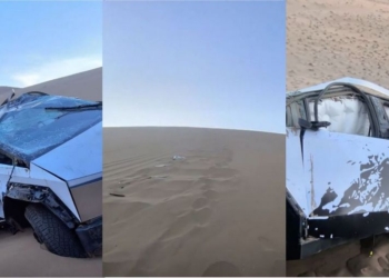 世界首翻？！特斯拉 Cybertruck 沙漠發生嚴重翻車事故：20圈翻滾後A、B柱仍無損