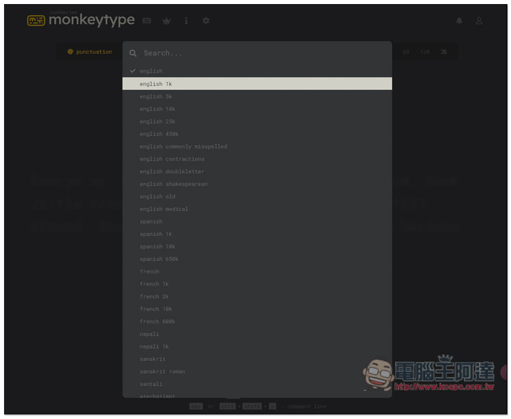 Monkeytype 提供多國語言線上打字速度測試和練習，中文、英文、日文等都有 - 電腦王阿達