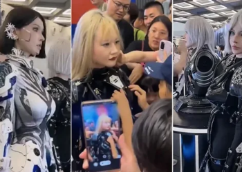 中國世界機器人大展被爆找真人扮演女機器人，還讓民眾亂摸