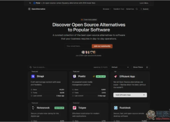 OpenAlternative 集結超過 400 款免費開源工具，輕鬆找到付費版的替代品