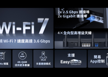 MR27BE還配備 4 根全向型天線和2個 2.5 Gbps連接埠，在家中任何角落都能充分體驗最高網路效能