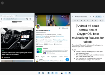 Android 16 測試同時開啟 3 個應用的螢幕分割平板多工功能