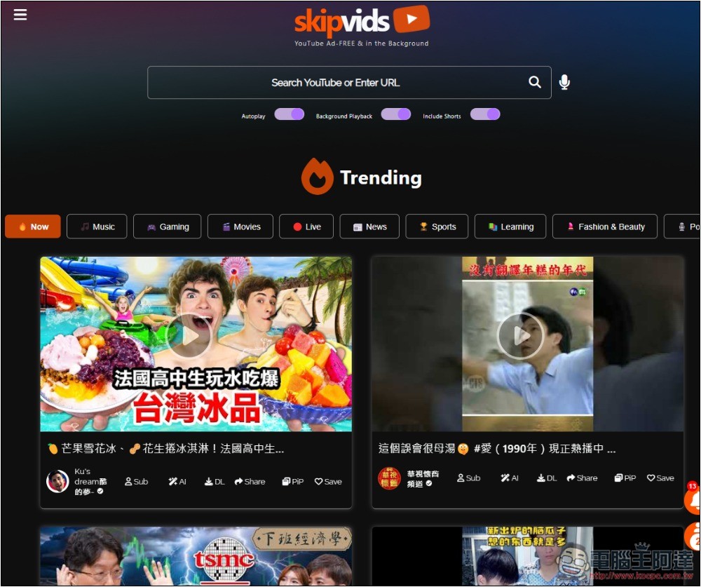 Skipvids 超好用 YouTube 替代工具，無廣告、支援下載、AI 摘要、手機可背景播放等 - 電腦王阿達