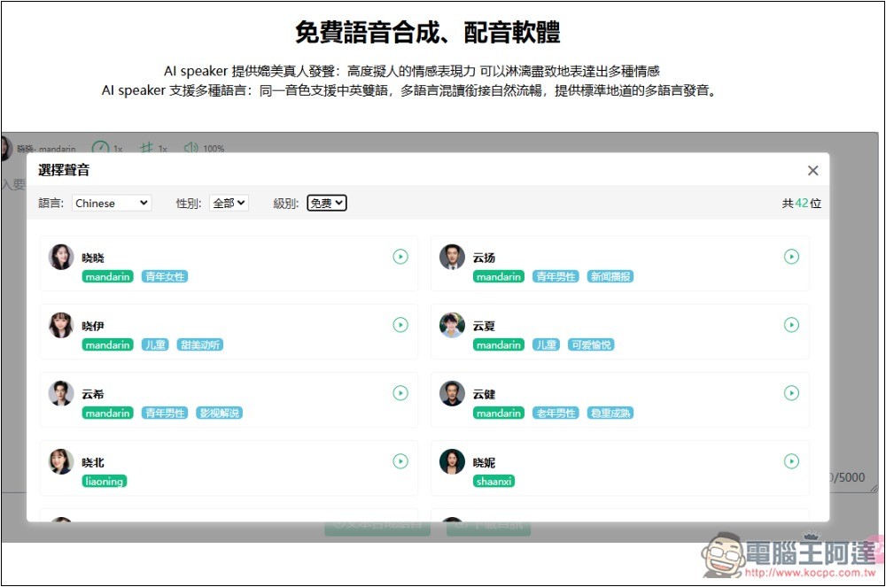 AI speaker 免費線上語音合成工具，支援多種語言、可調整語速和音調 - 電腦王阿達