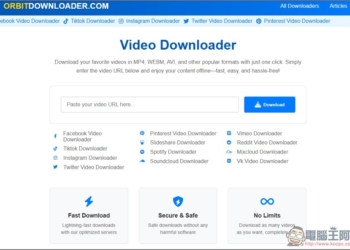 Orbitdownloader 可下載 Facebook、TikTok、X、IG、Vimeo 等影片的免費線上工具