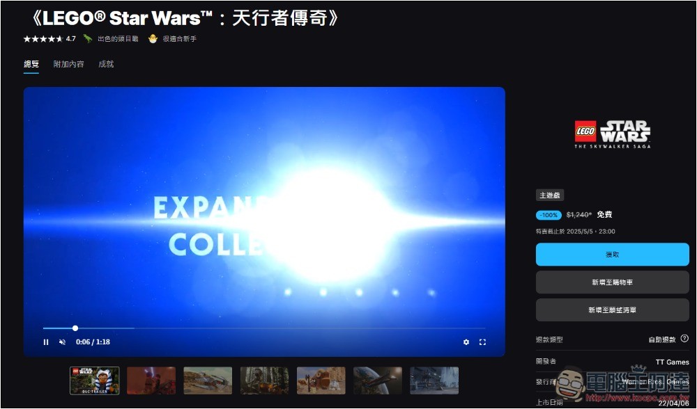 只有今天！獲極度好評的《LEGO® Star Wars™：天行者傳奇》限時免費，暢玩九部天行者傳奇電影 - 電腦王阿達