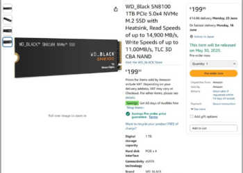 WD 未發表 SSD 現身 Amazon，讀取速度達 14,900MB/s 功耗卻只要 7W 以下
