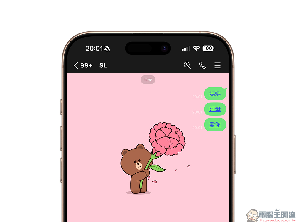 LINE 推出母親節聊天室特效：熊大送花＋粉紅背景，讓你一句話暖爆媽媽心的告白彩蛋 - 電腦王阿達