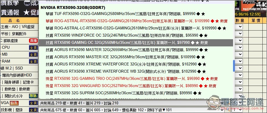RTX 5090 價格終於開始鬆動，很多地方都出現明顯的降價 - 電腦王阿達