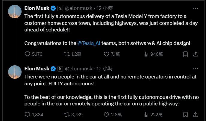 特斯拉實現全球首例「全自動駕駛交付」：Model Y 由工廠直接開到新車主家 - 電腦王阿達