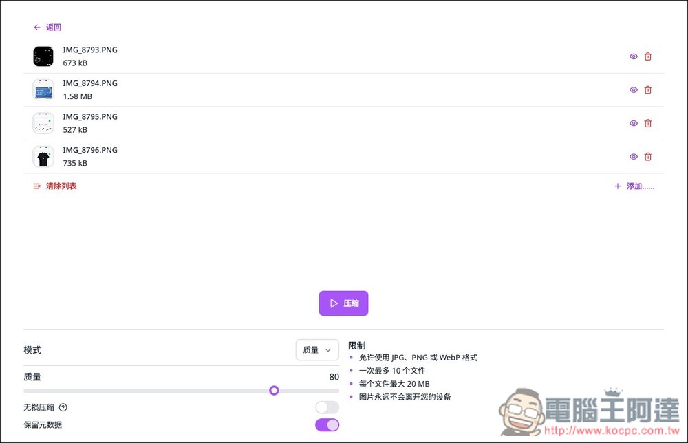 Caesium Image Compressor 開源圖片壓縮工具（最高壓縮 90%），可線上使用和本地安裝 - 電腦王阿達