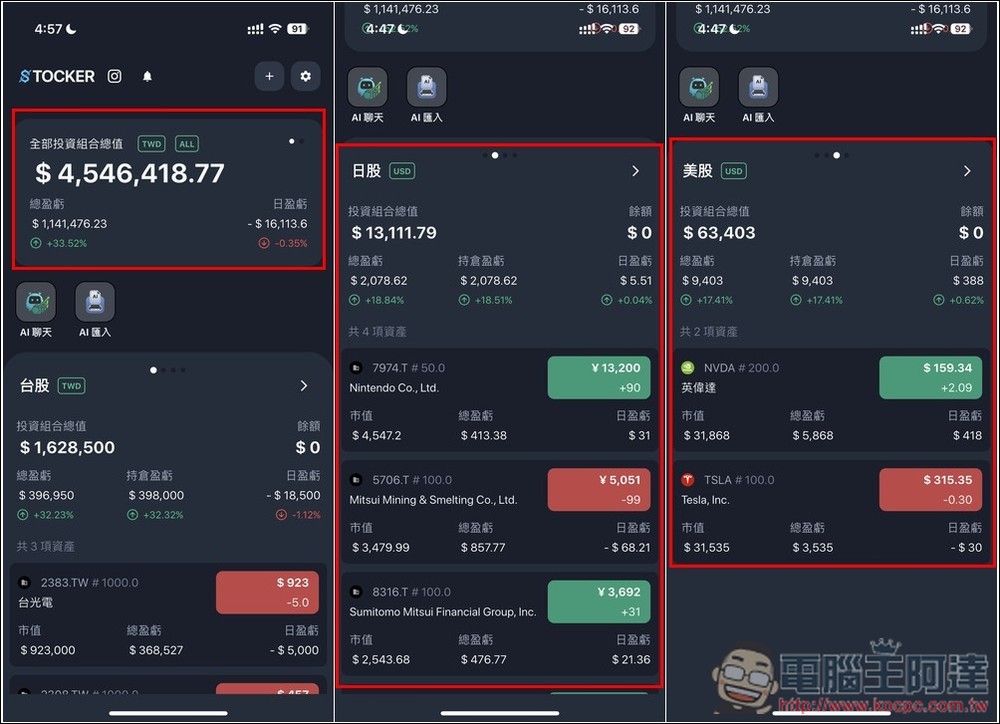 內建 AI 智能分析和投資建議！Stocker PRO 輕鬆追蹤多國股市的投資績效，還提供自動加入股息功能 - 電腦王阿達
