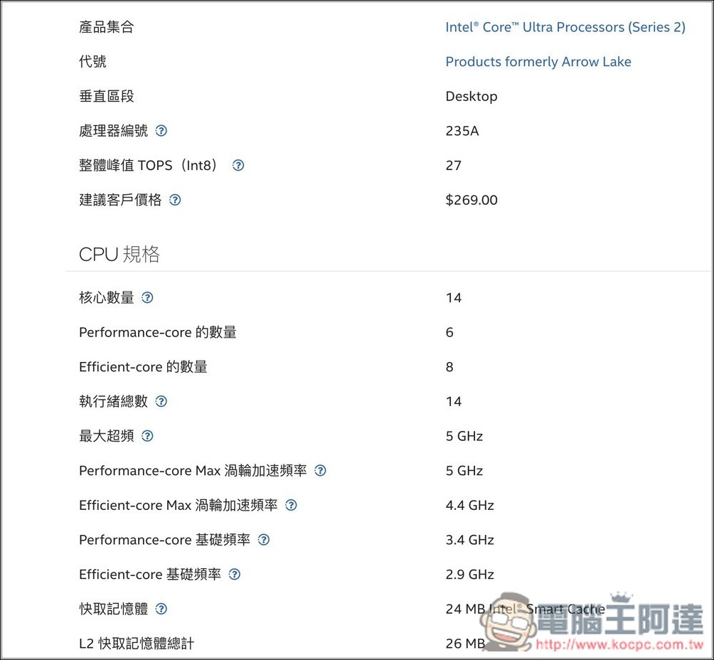 Intel 悄悄推出三款中階 Arrow Lake 系列處理器，預計於本季上市 - 電腦王阿達