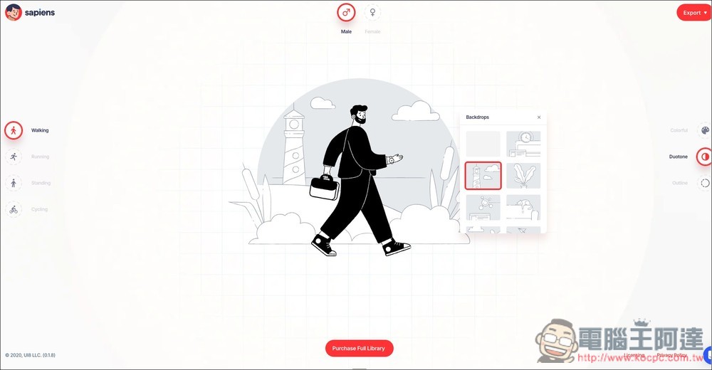 Sapiens Character Builder 可製作出超過 3,000 種角色插畫的免費生成工具，髮型、臉型、服飾、背景等都能自行決定 - 電腦王阿達