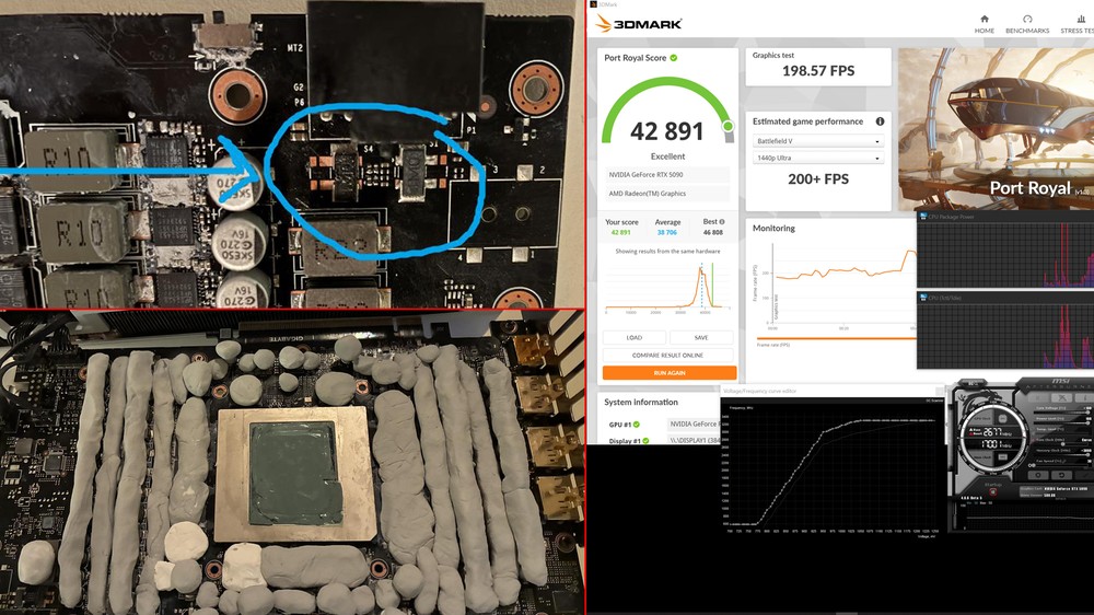 無需水冷！國外玩家透過修改 RTX 5090 分流電阻 + 風冷解鎖 1200W 功耗上限，並創下 3DMark 跑分前 10 名成績 - 電腦王阿達