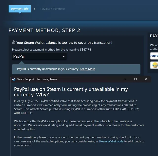 多位玩家碰到 Steam 無法用 PayPal 付款，官方表示現在只接受 6 種貨幣 - 電腦王阿達