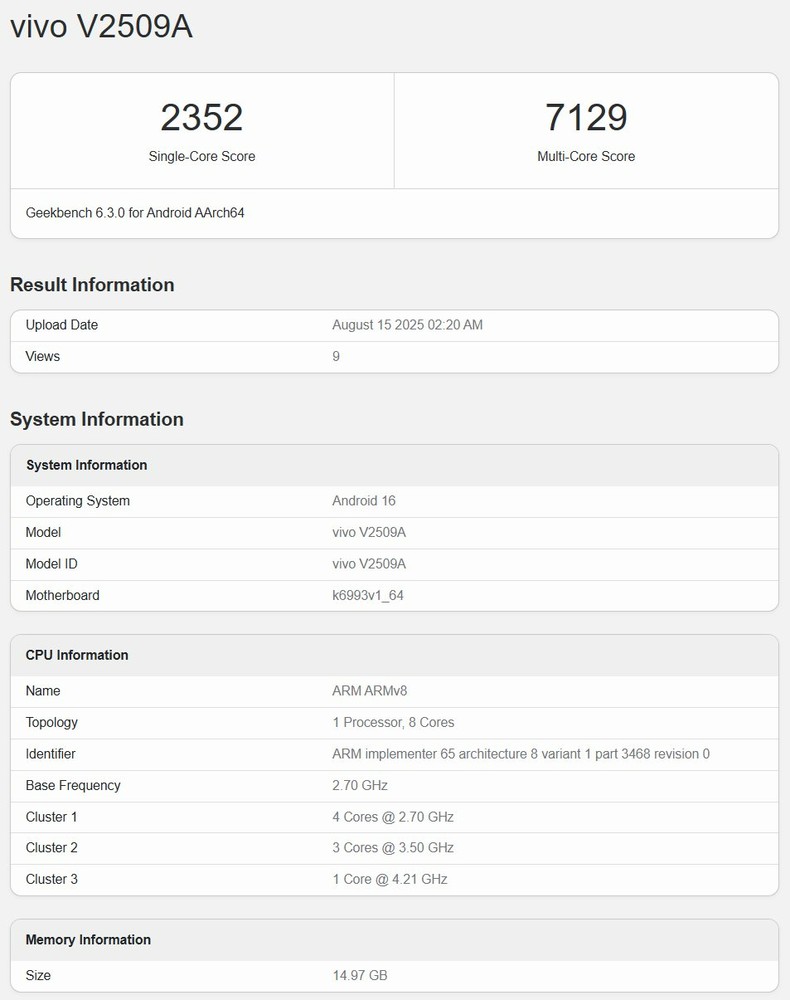 天璣 9500 首個 Geekbench 跑分現身！大核心時脈 4.21GHz，預計 vivo X300 首發 - 電腦王阿達